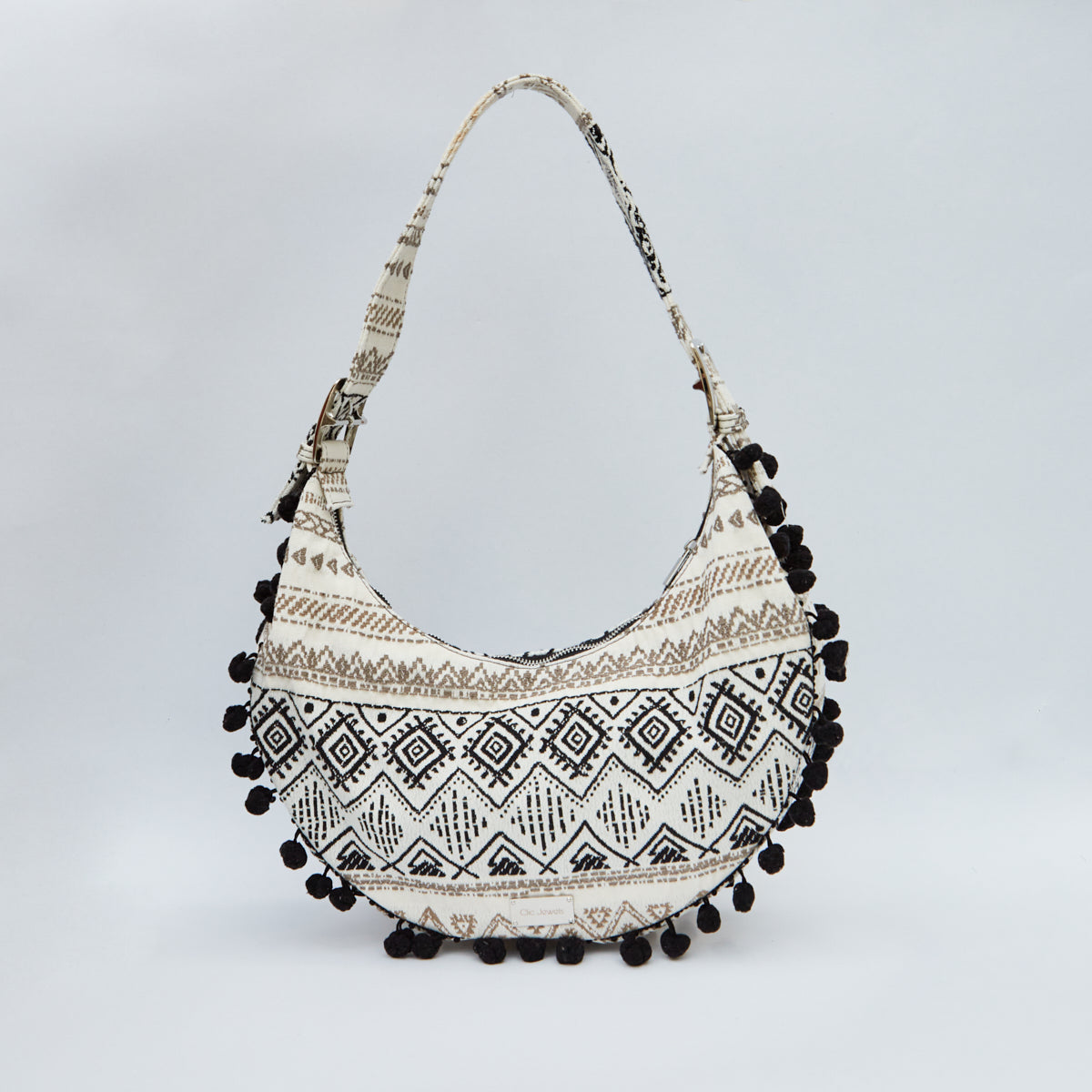 BIG HALFMOON (boho fabric with Pom pons details)