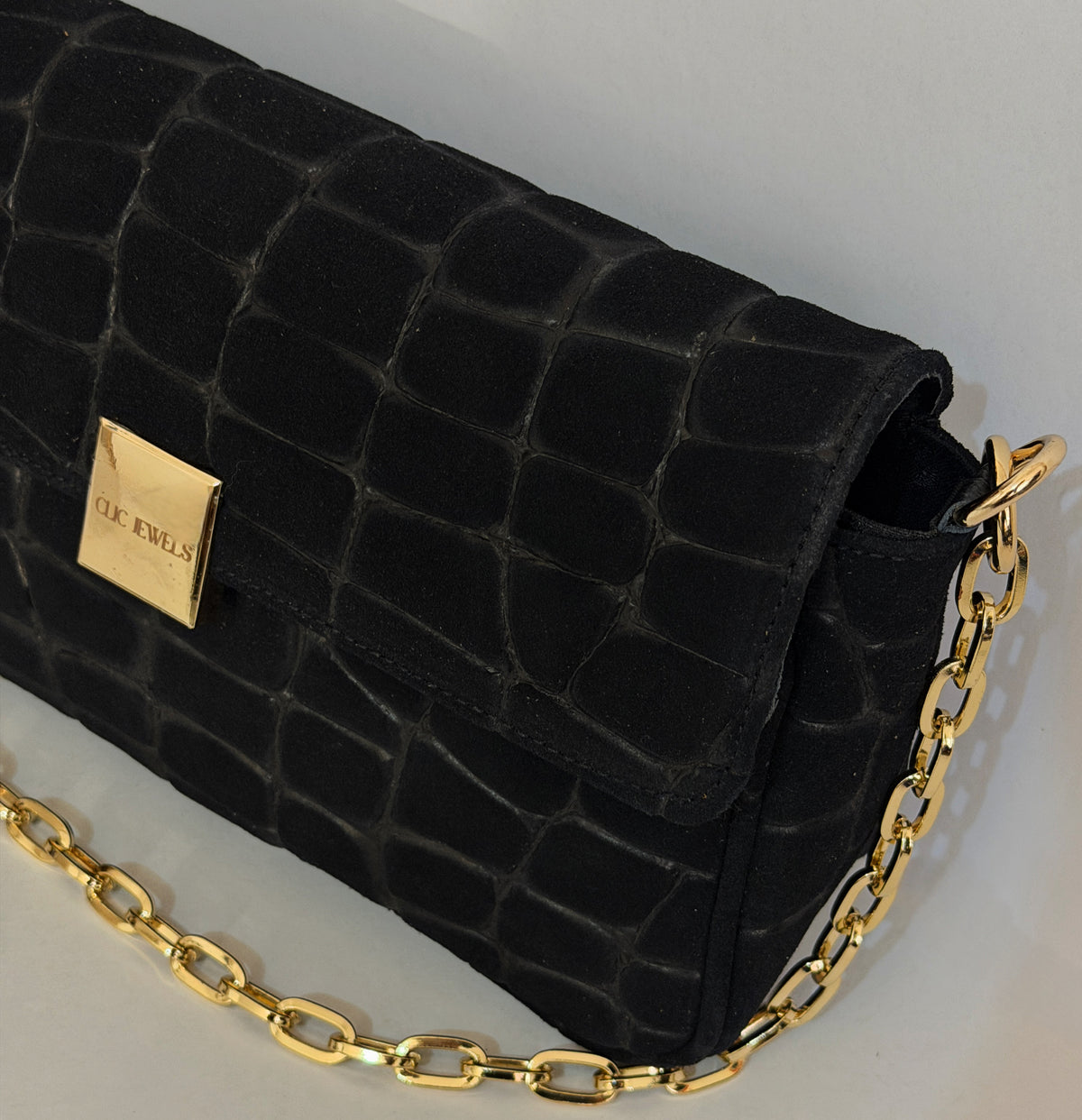 NEIRA MEDIUM (black croco suede genuine leather)