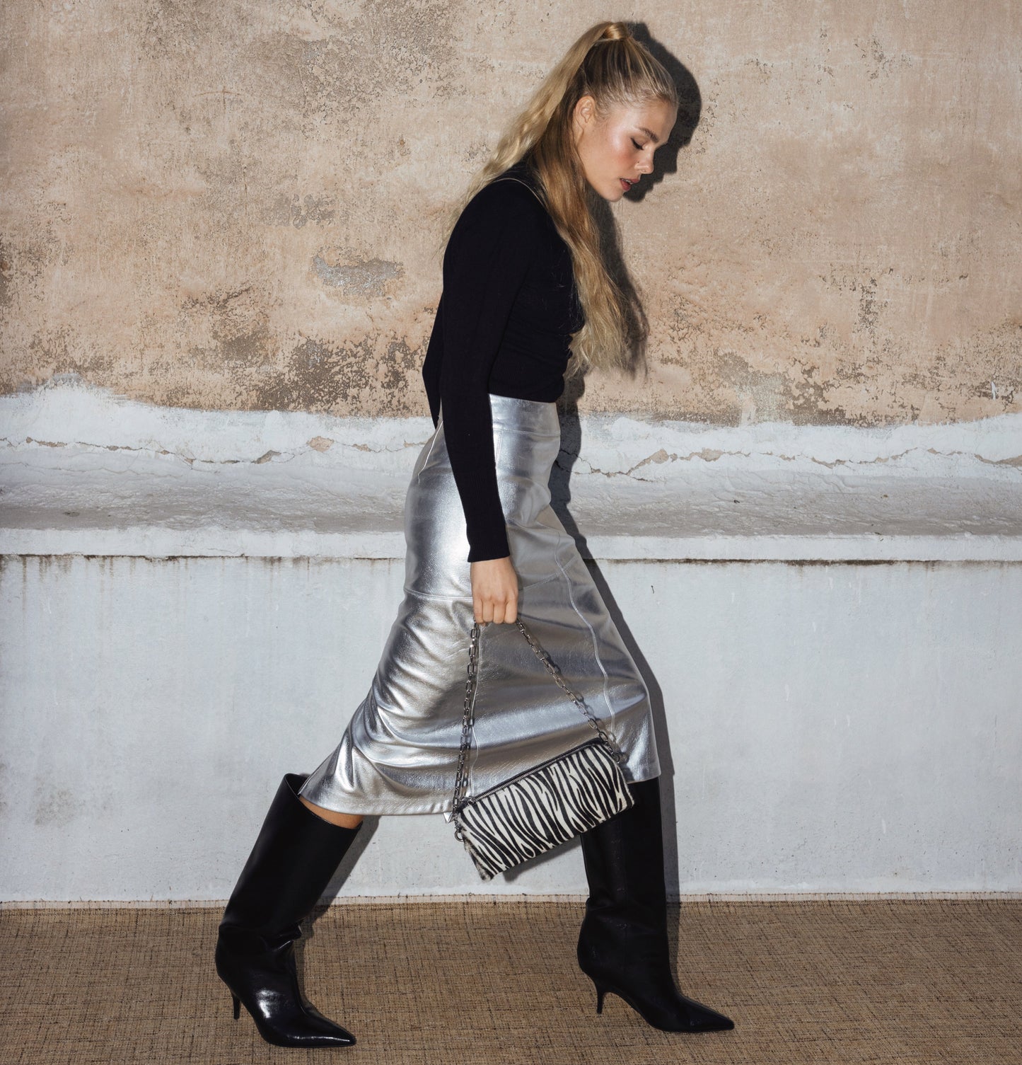 Barrel Bag (zebra ponyskin/black dolaro genuine leather)