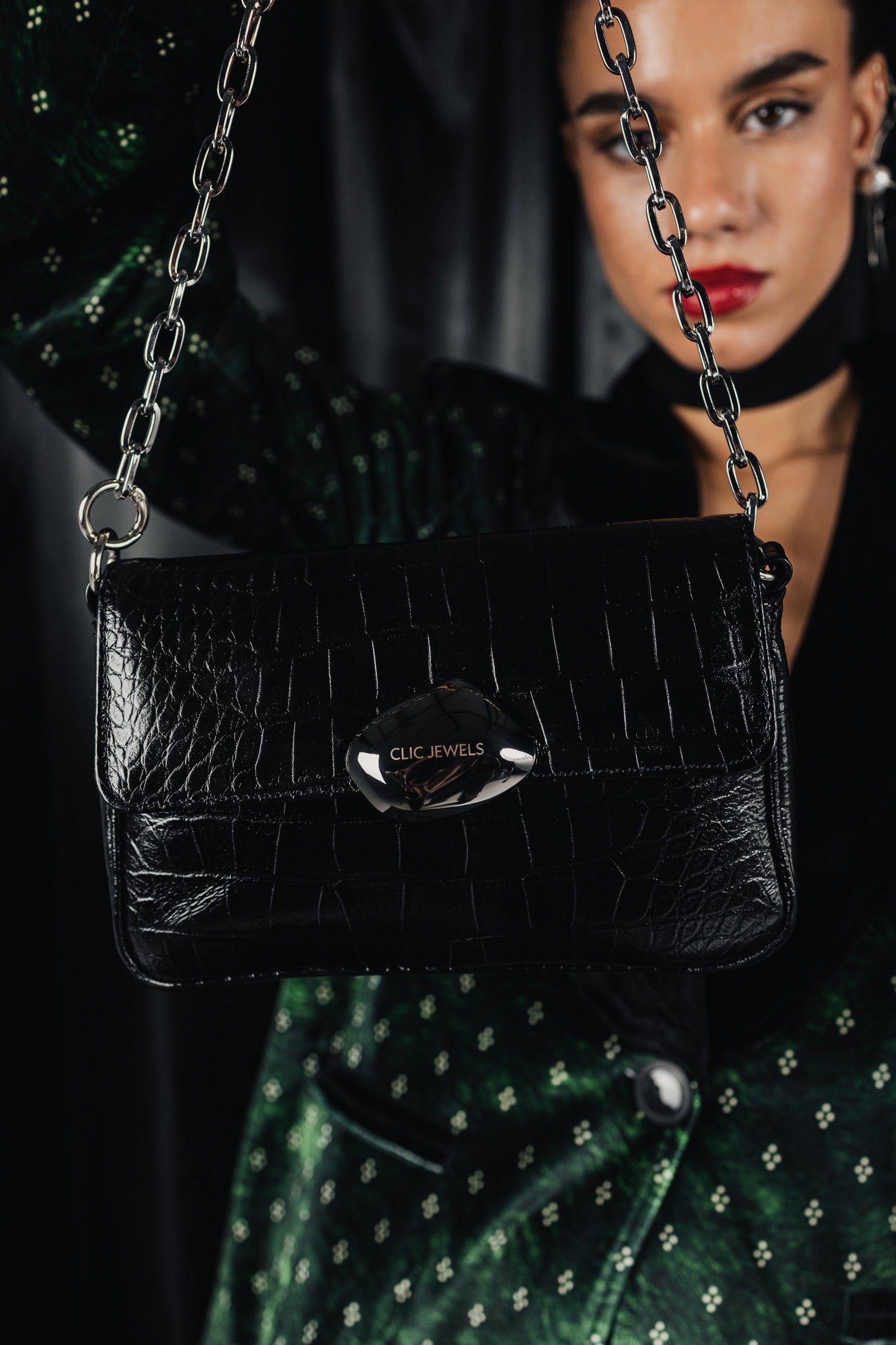 LILY MINIBAG (black croco genuine leather)