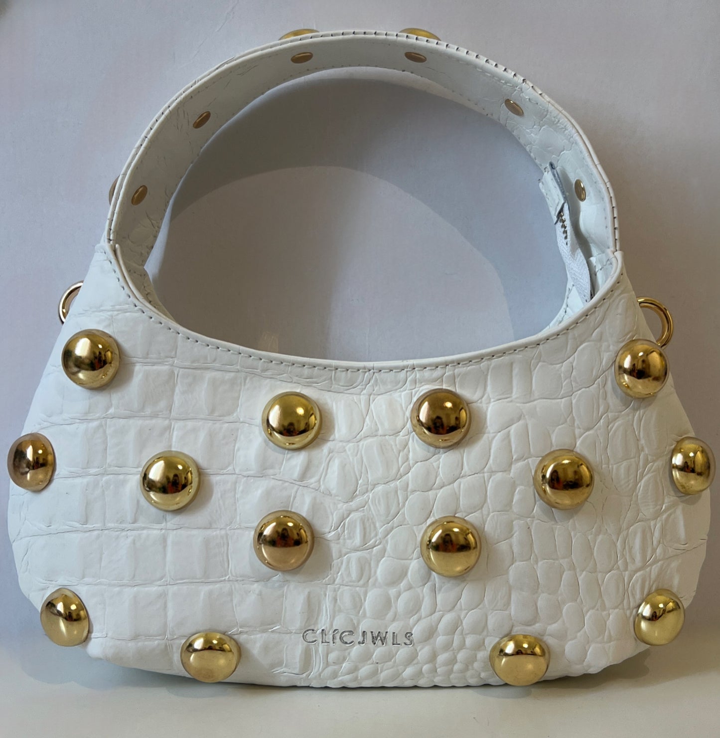 CANDY MINI (white croco genuine leather with gold studs)
