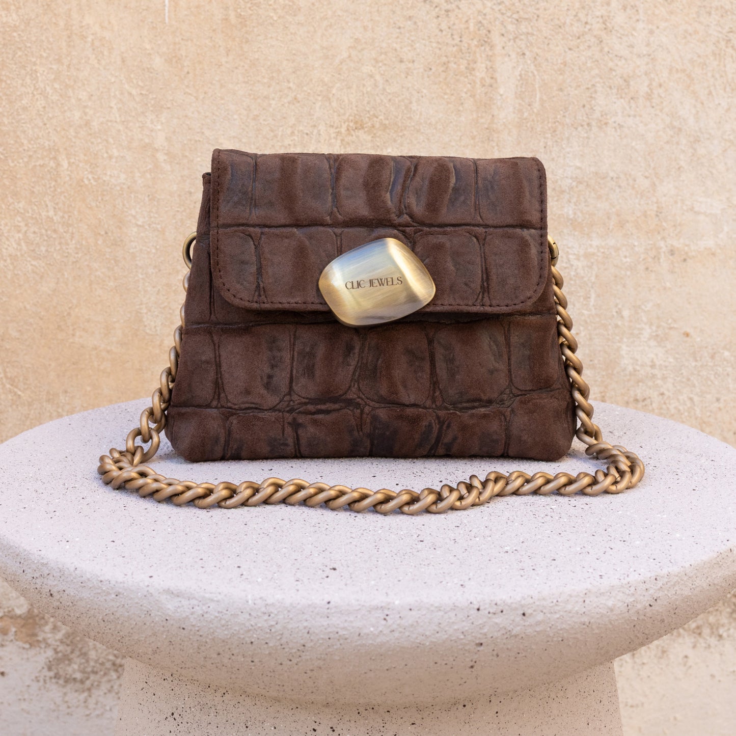 MAYA MINIBAG (dark brown suede croco embossed genuine leather)