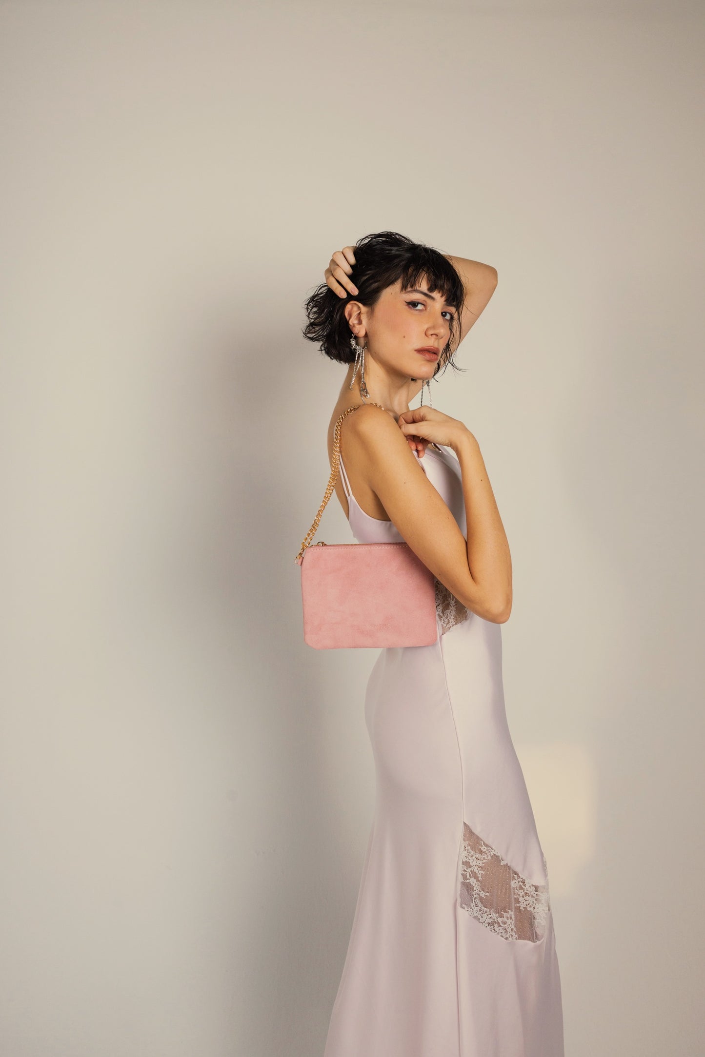 ATHENA POUCH (pink suede genuine leather)