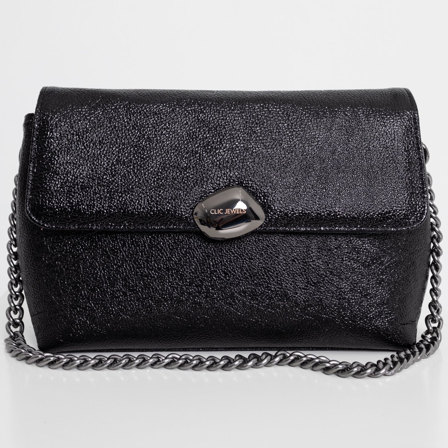 CIARA LARGE (glossy black genuine leather/black nickel metallics)