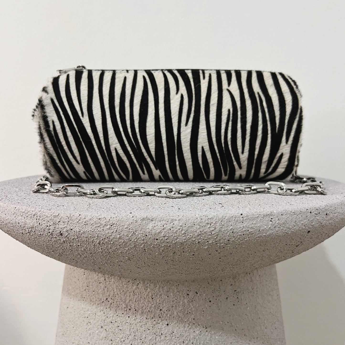 Barrel Bag (zebra ponyskin/black dolaro genuine leather)