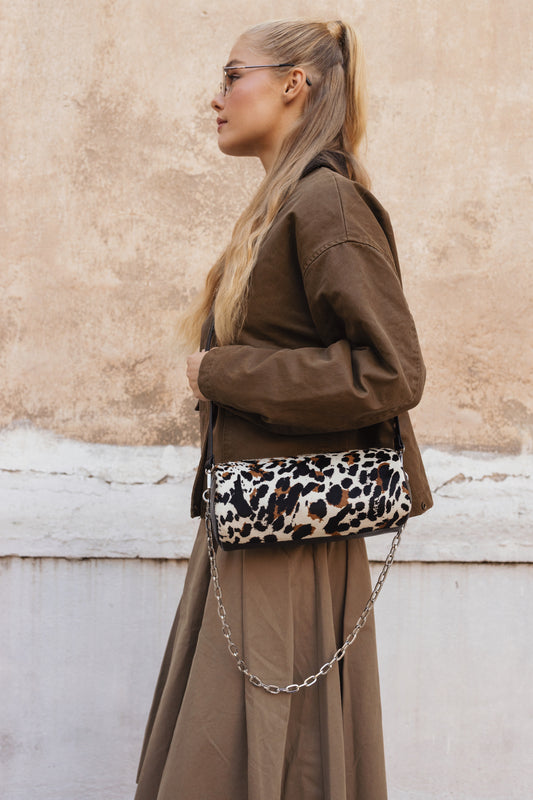 Barrel Bag (animal print ponyskin/black dolaro genuine leather)