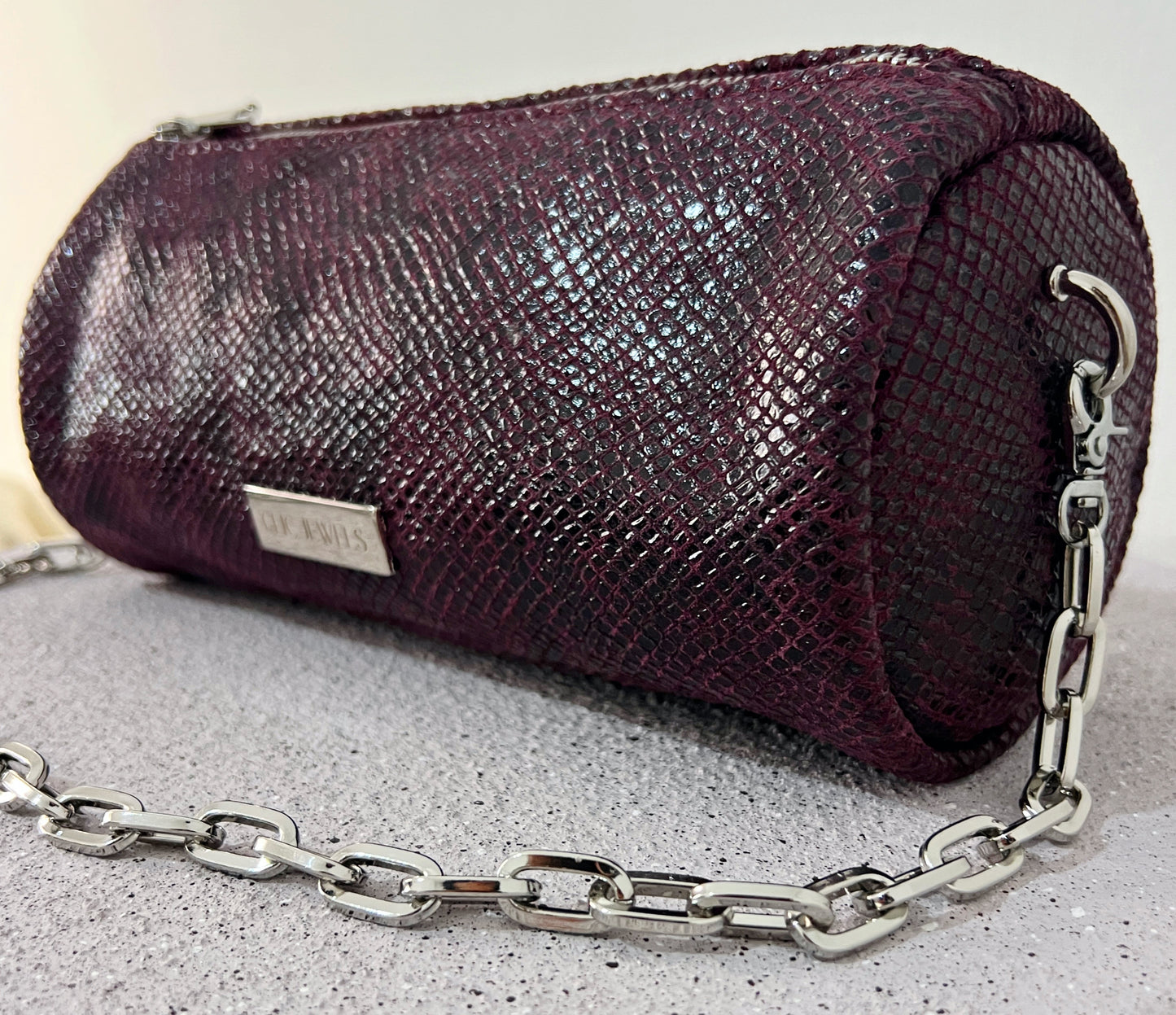 Barrel Bag (bordeaux python print genuine leather)
