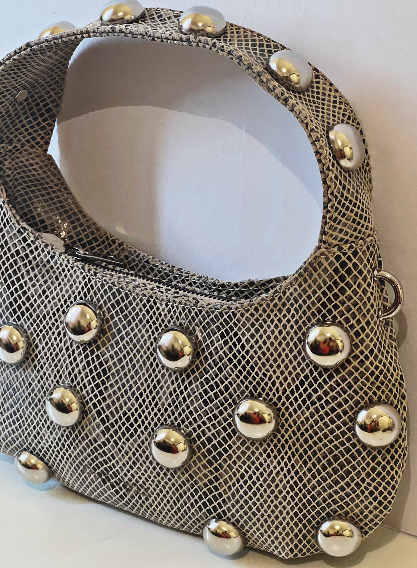 CANDY MINI (beige python print with silver studs)