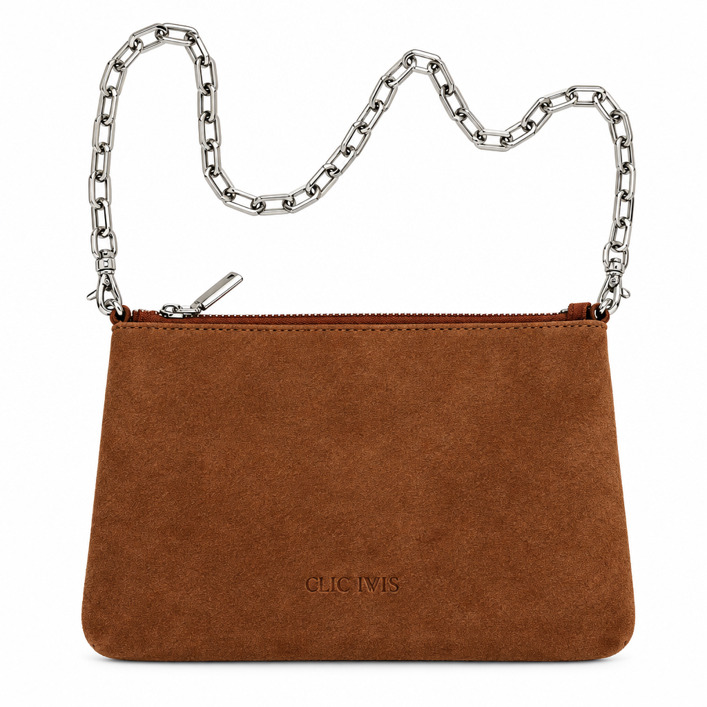 ZIPPER CLUTCH (pecan brown suede genuine leather)