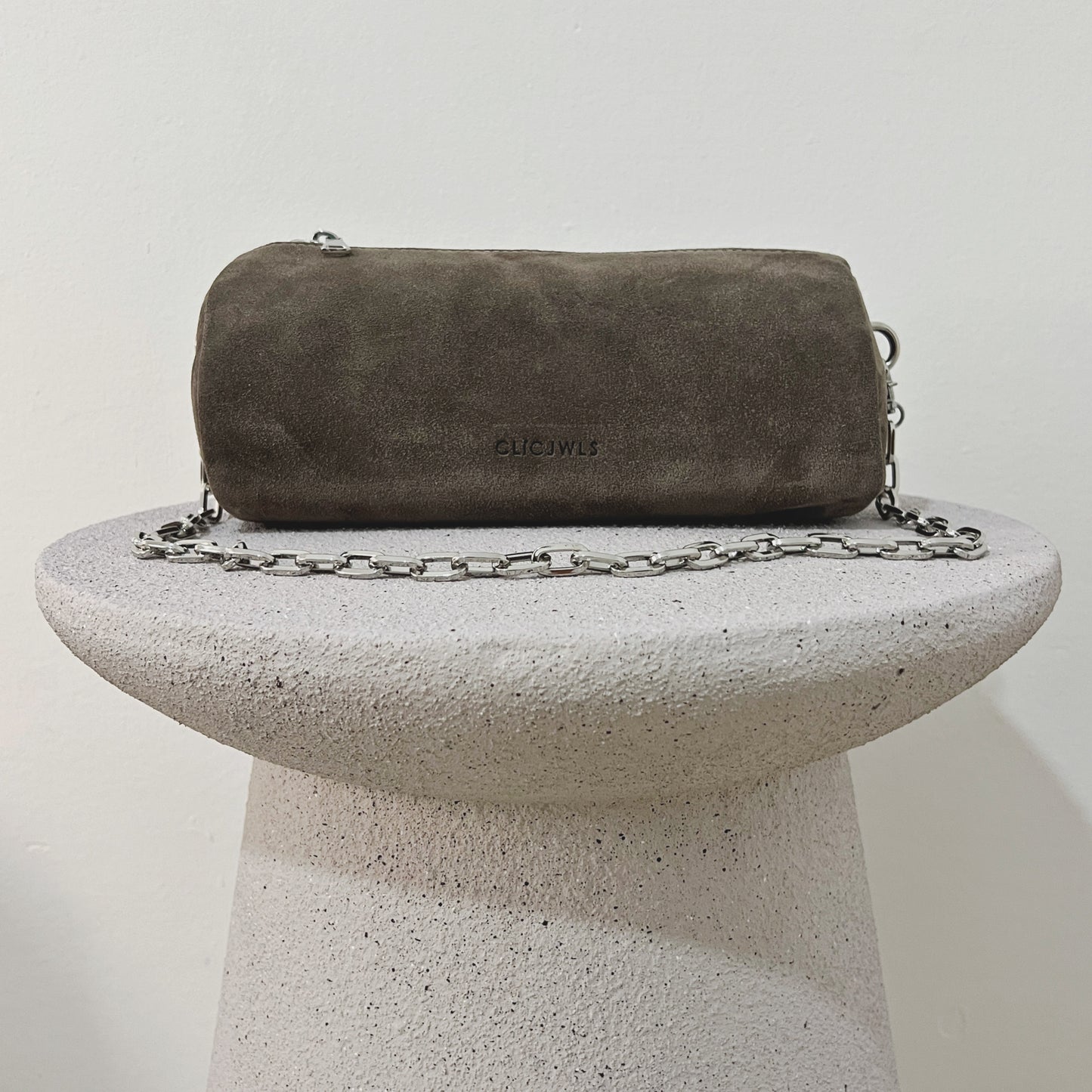 Barrel Bag (elephant grey suede genuine leather)