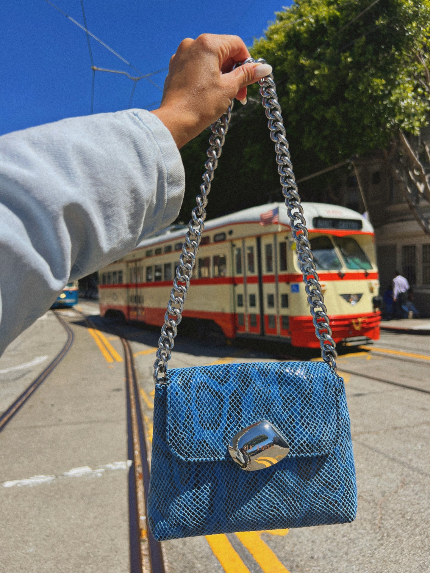 MAYA MINIBAG (royal blue snakeprint goatskin finest suede leather)-Limited