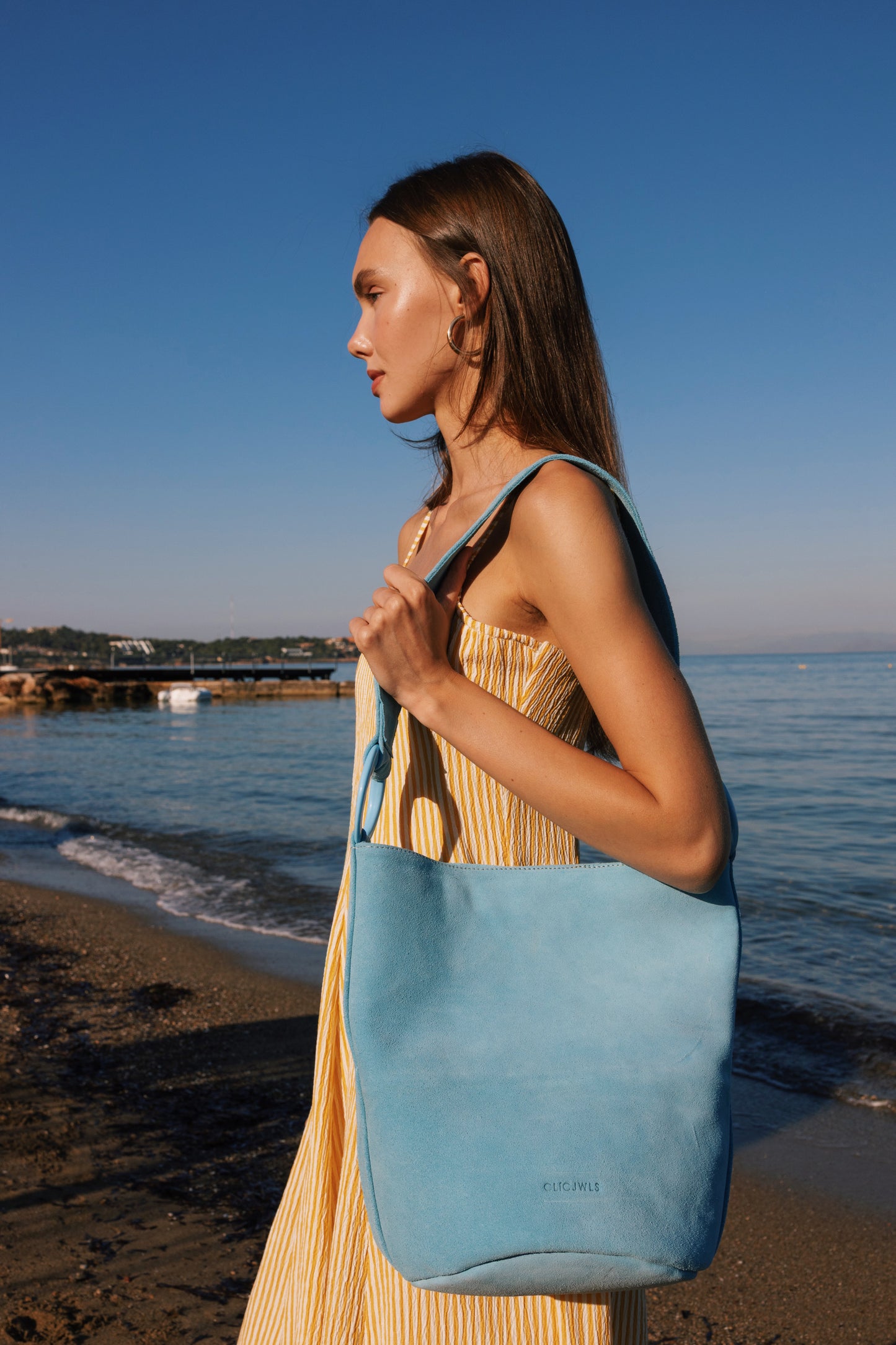 SANDRA BUCKETBAG (baby blue suede genuine leather)