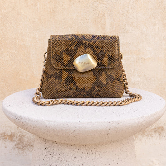 MAYA MINIBAG (khaki snake print genuine leather)