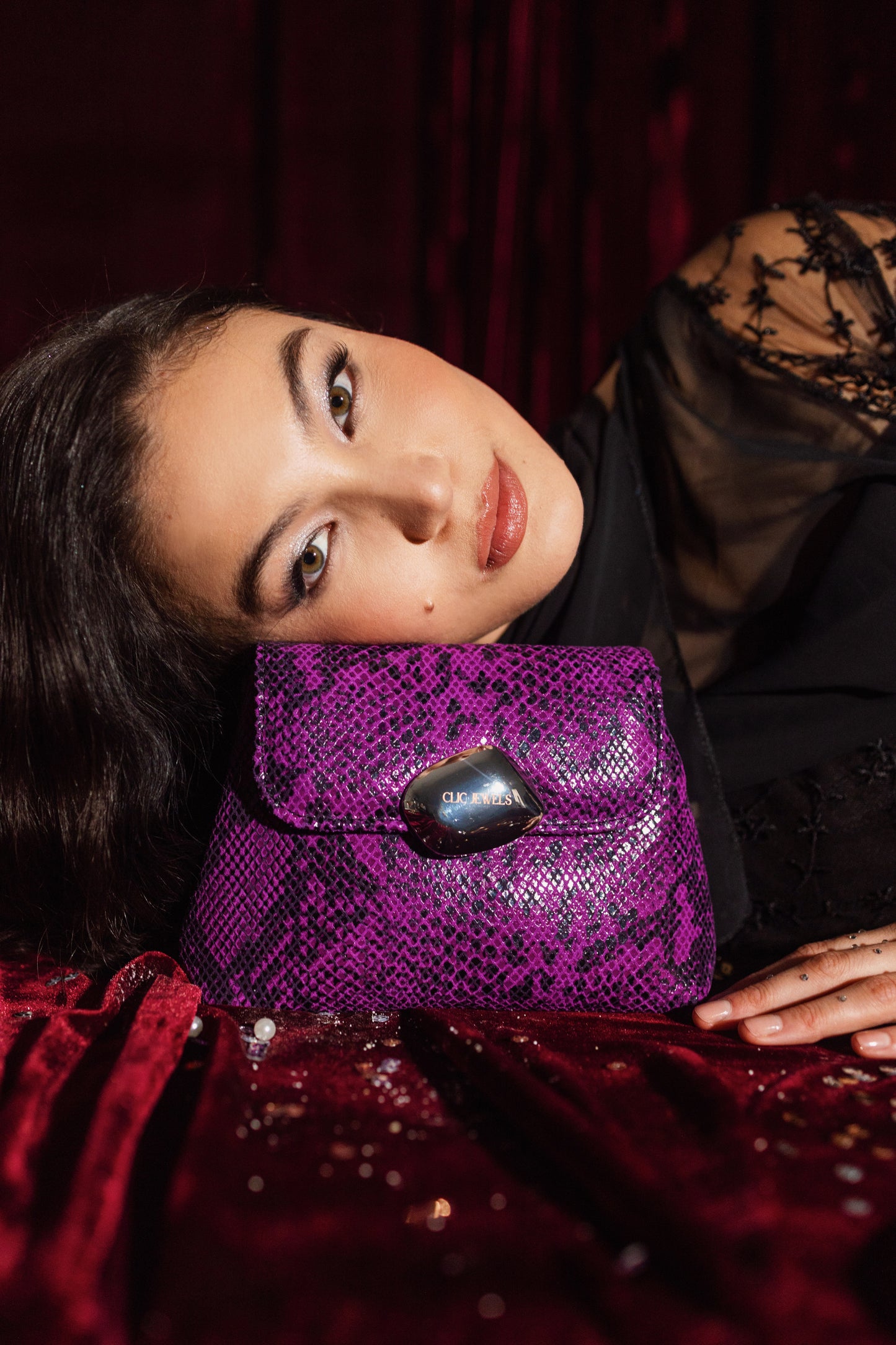MAYA MINIBAG (purple snakeprint genuine leather)
