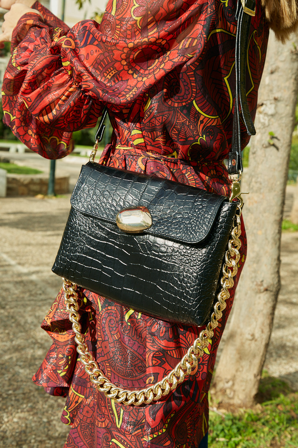DONNA MEDIUM (black croco genuine leather)