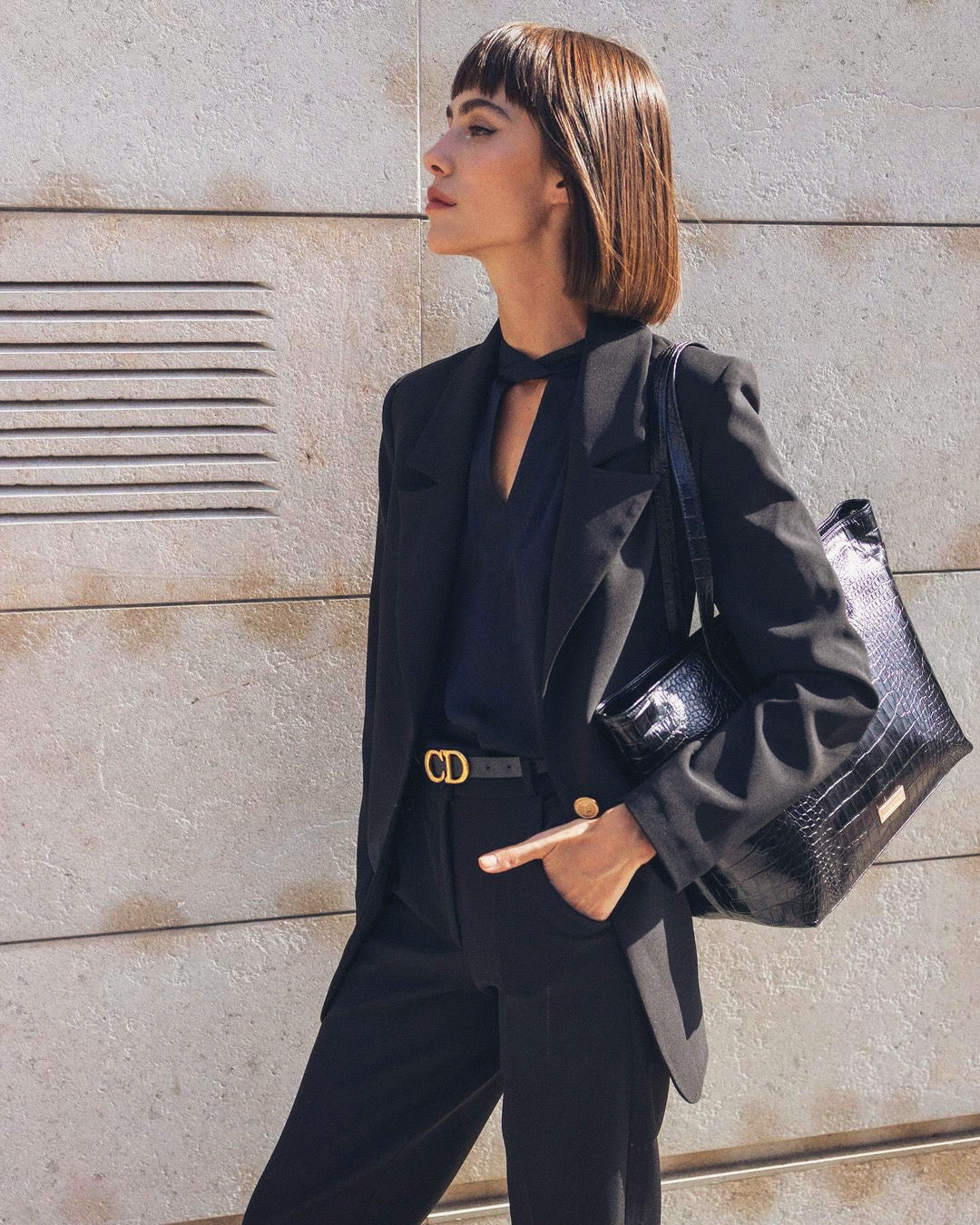 NELLY TOTEBAG (black croco genuine leather)