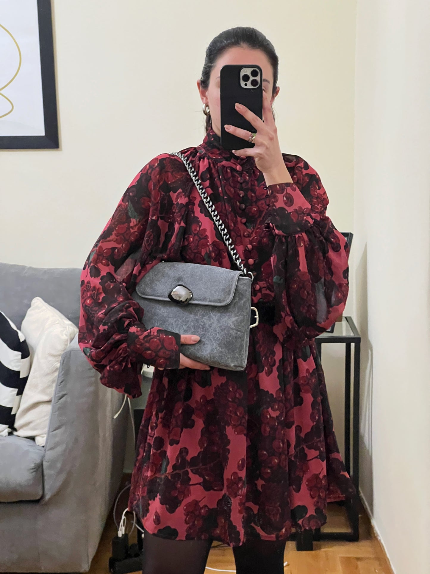 Donna medium (denim like grey genuine leather-silver details)