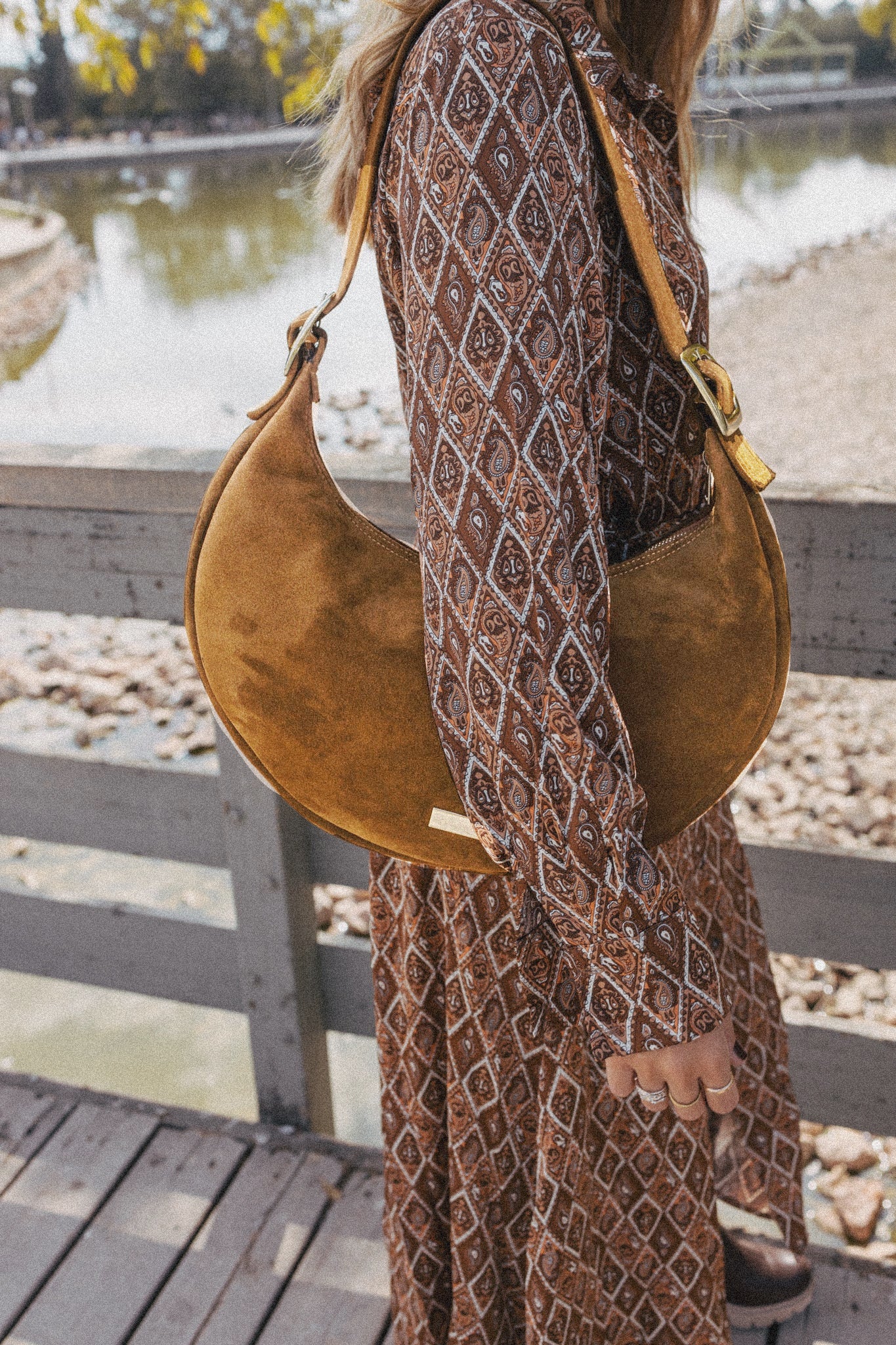 BIG HALFMOON (camel suede genuine leather)