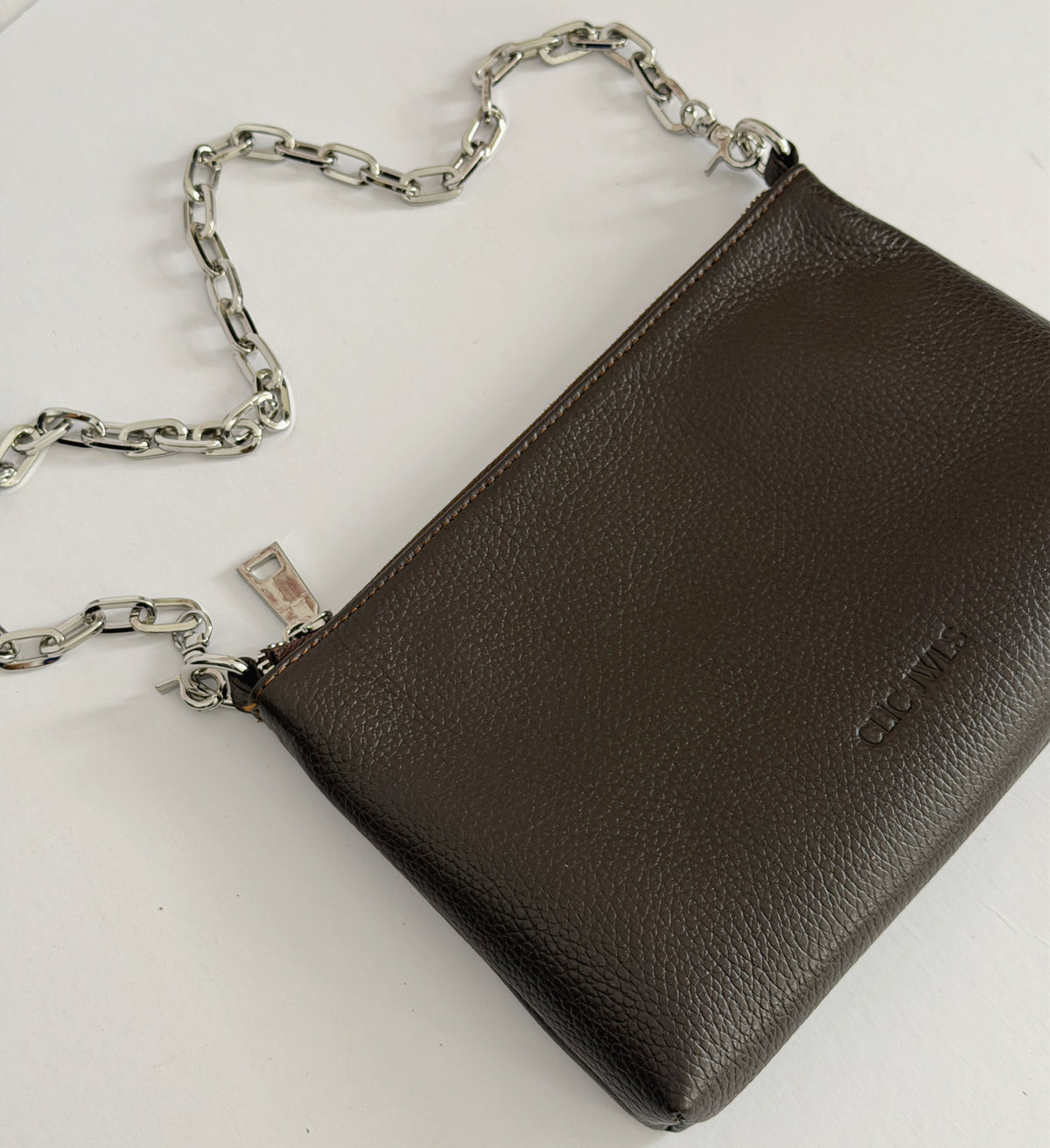 ZIPPER CLUTCH (dark brown dolaro genuine leather)