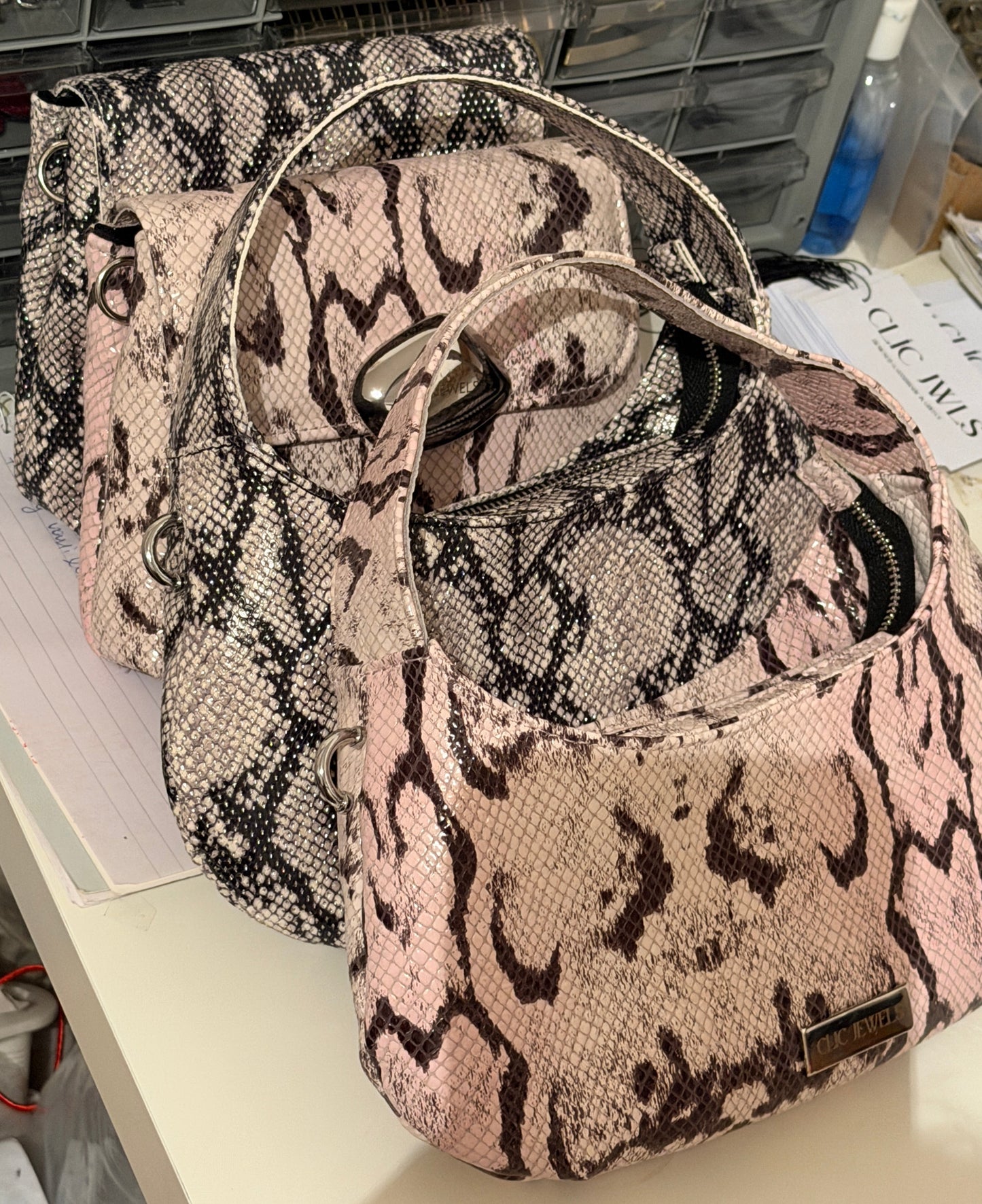 CANDY MINI (pink white black snake print)
