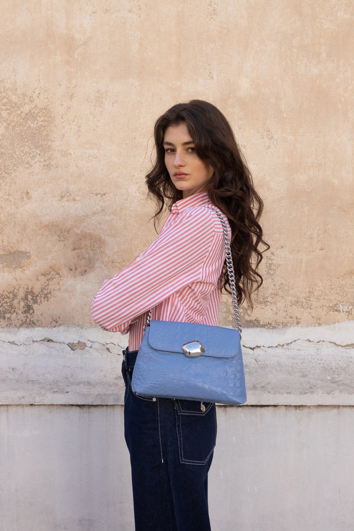 DONNA MEDIUM (baby blue croco genuine leather)