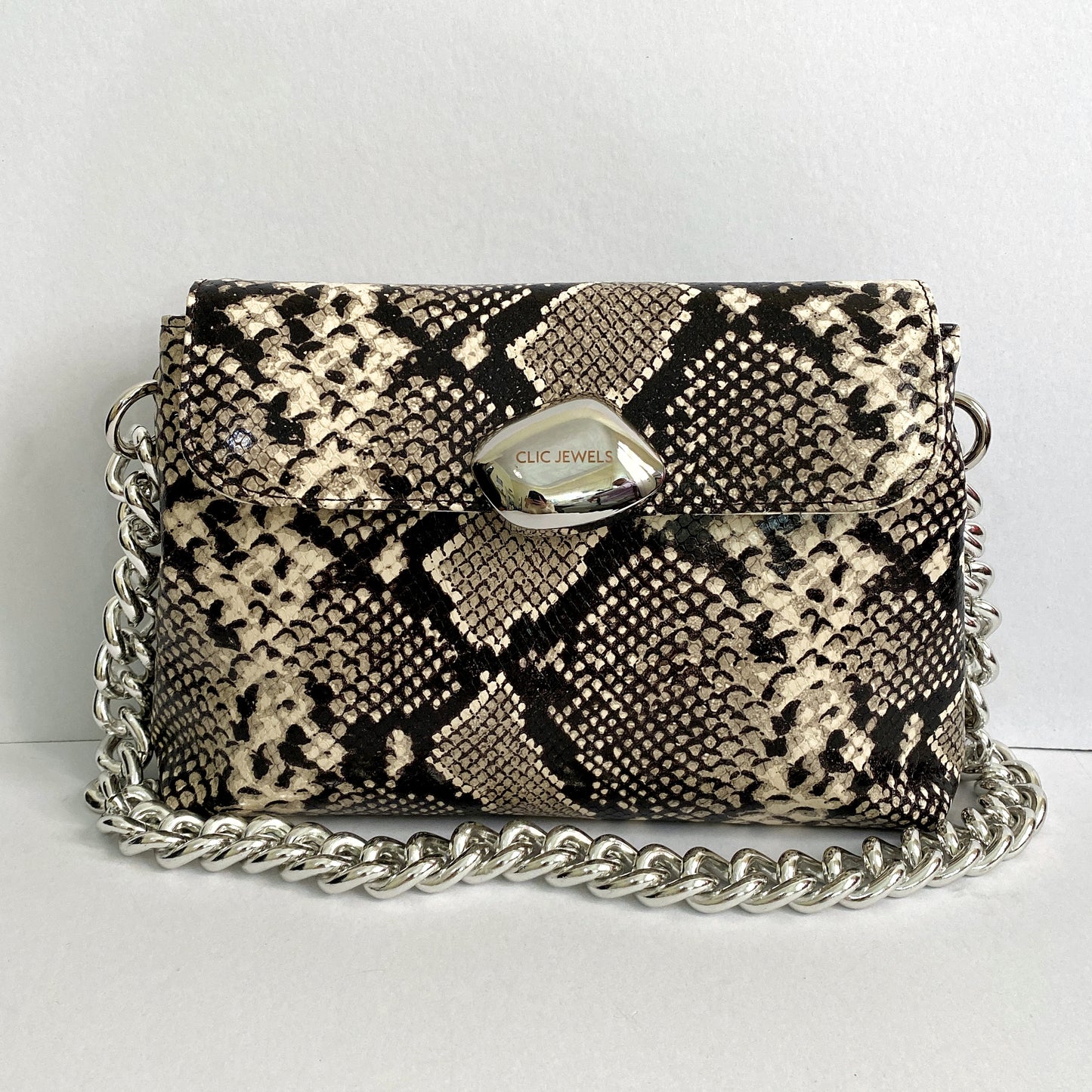 DONNA MEDIUM (beige grey snake print genuine leather)