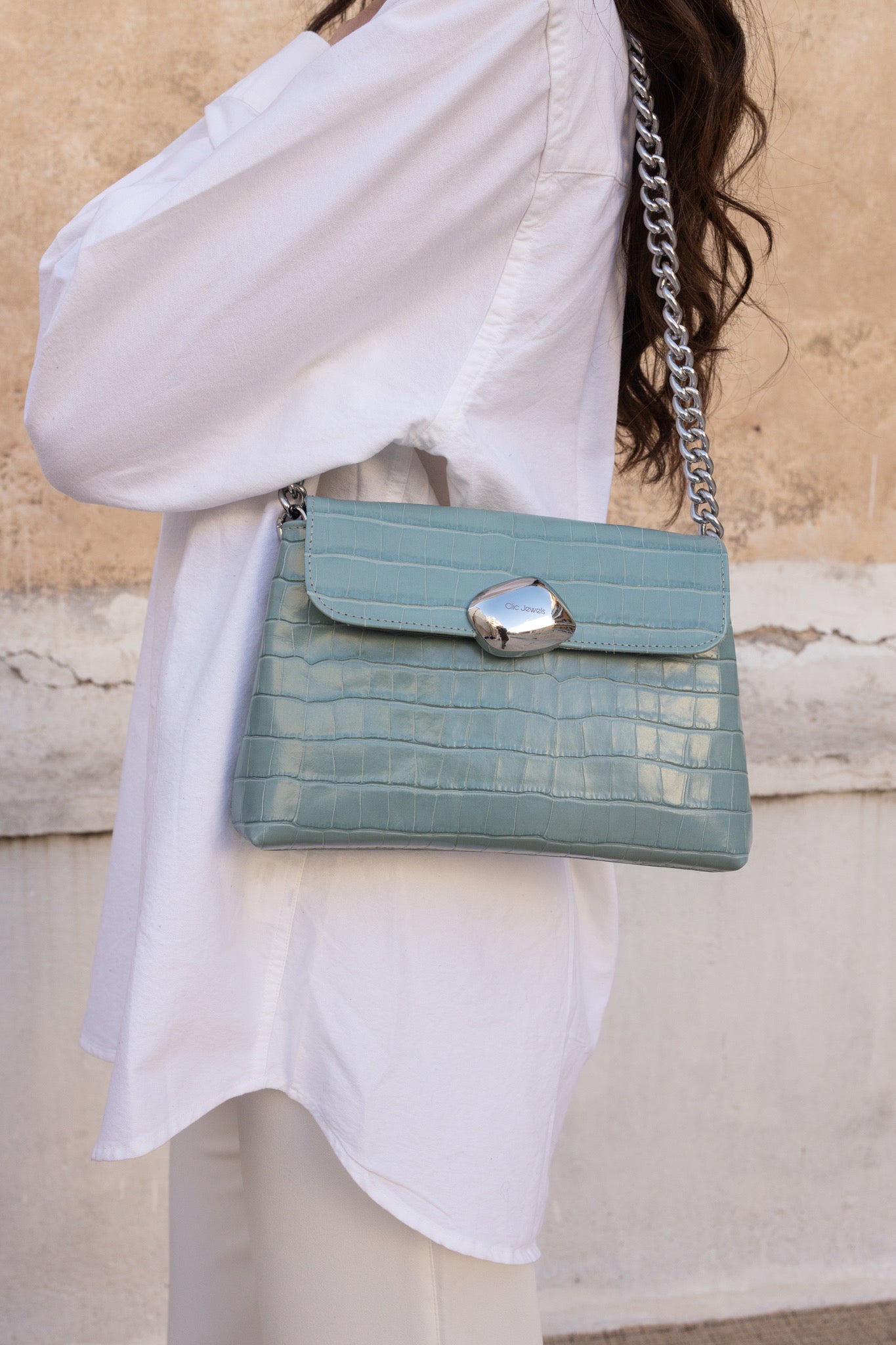 DONNA MEDIUM (sky blue croco genuine leather)