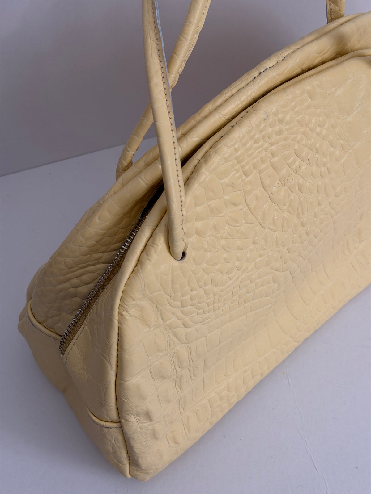 BELLA BOWLING BAG (lemon yellow croco genuine leather) / sample sale