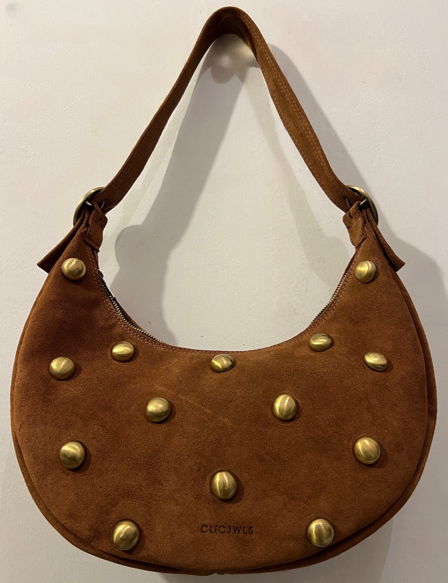 STUDS BIG HALFMOON (camel suede genuine leather)