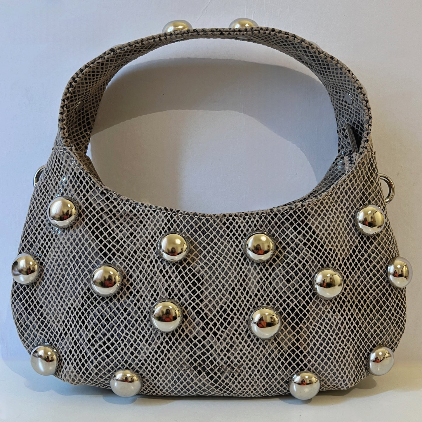 CANDY MINI (beige python print with silver studs)