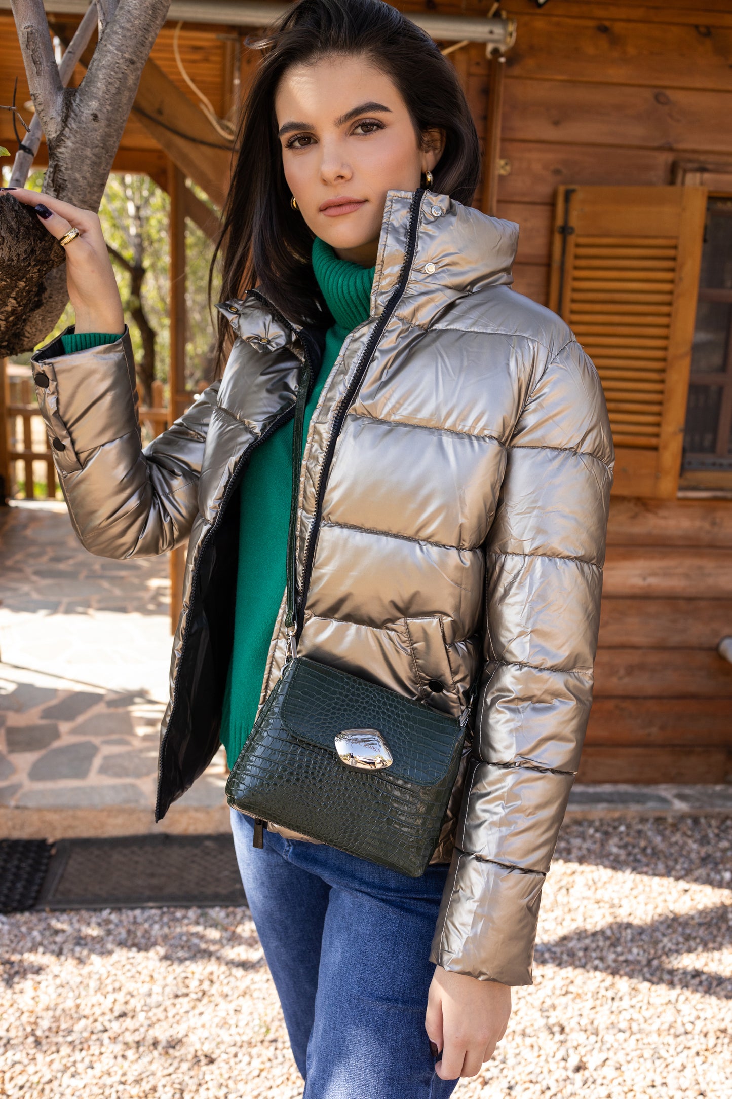 MAYA MINIBAG (dark green croco genuine leather)