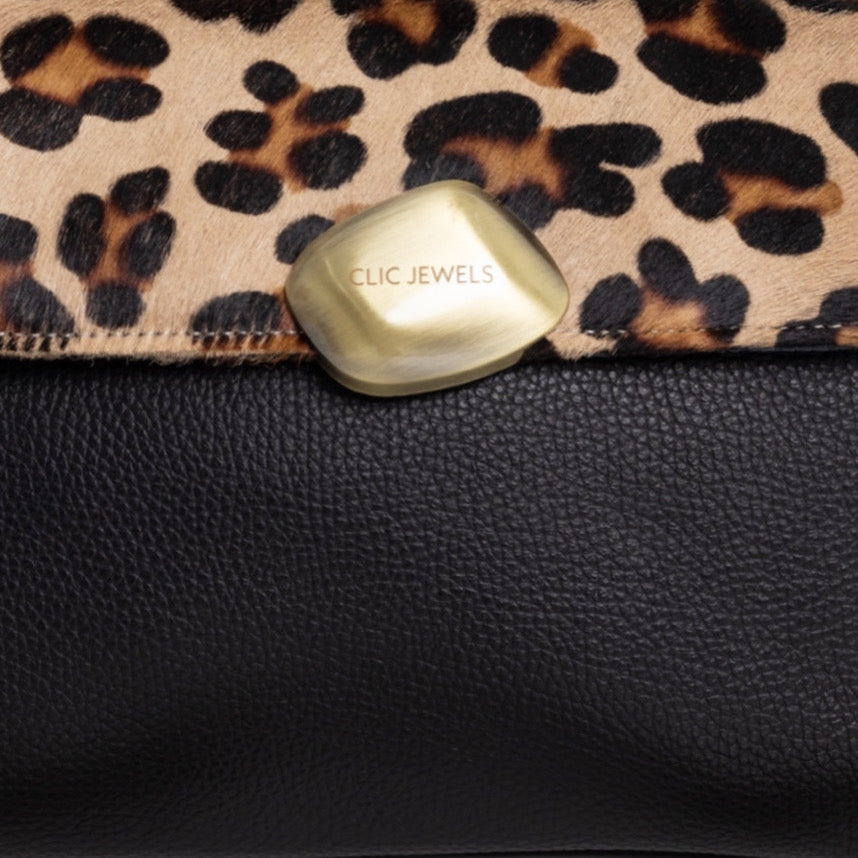 CIARA LARGE (animal print ponyskin/black dolaro genuine leather)