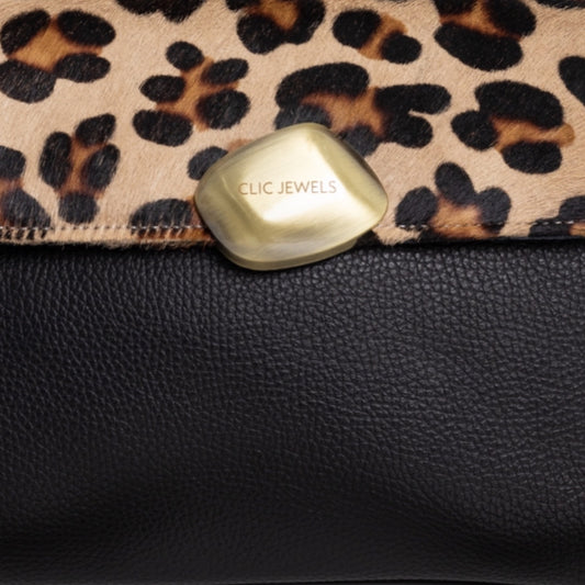 CIARA LARGE (animal print ponyskin/black dolaro genuine leather)