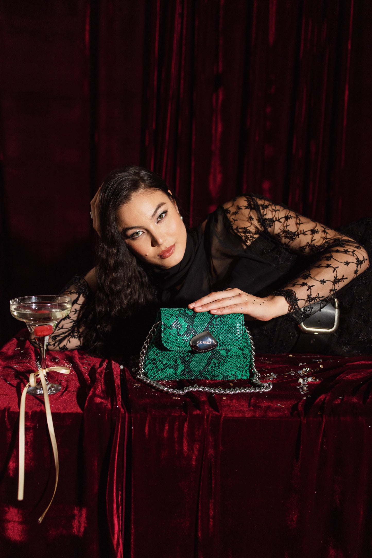 MAYA MINIBAG (green snakeskin print genuine leather)