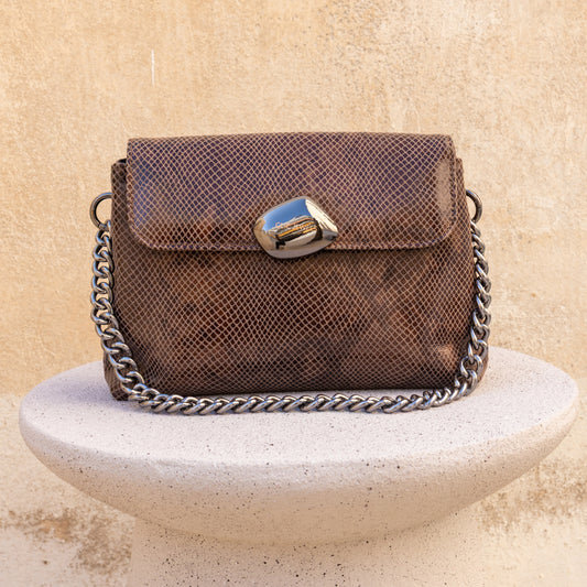 DONNA MEDIUM (brown snake print genuine leather)