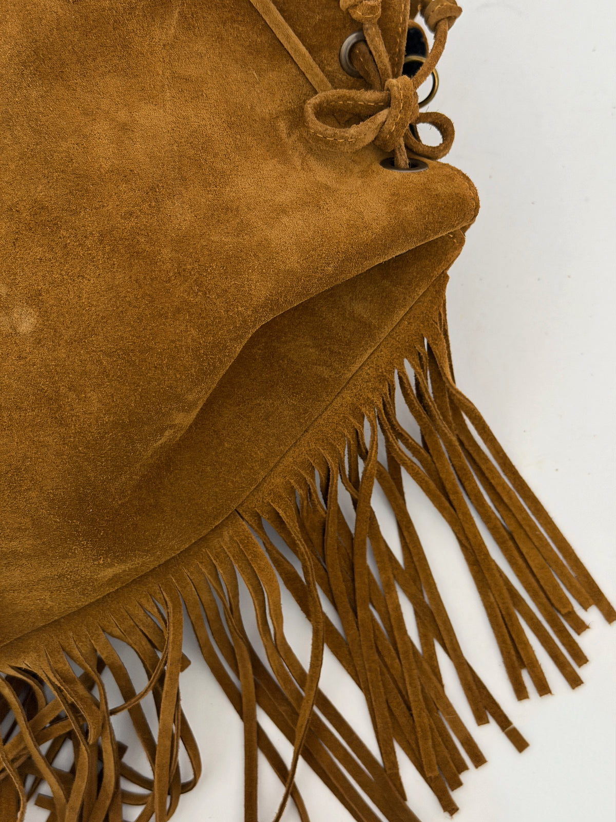 ZOE BACKPACK/BUCKETBAG FRINGE (camel suede genuine leather)
