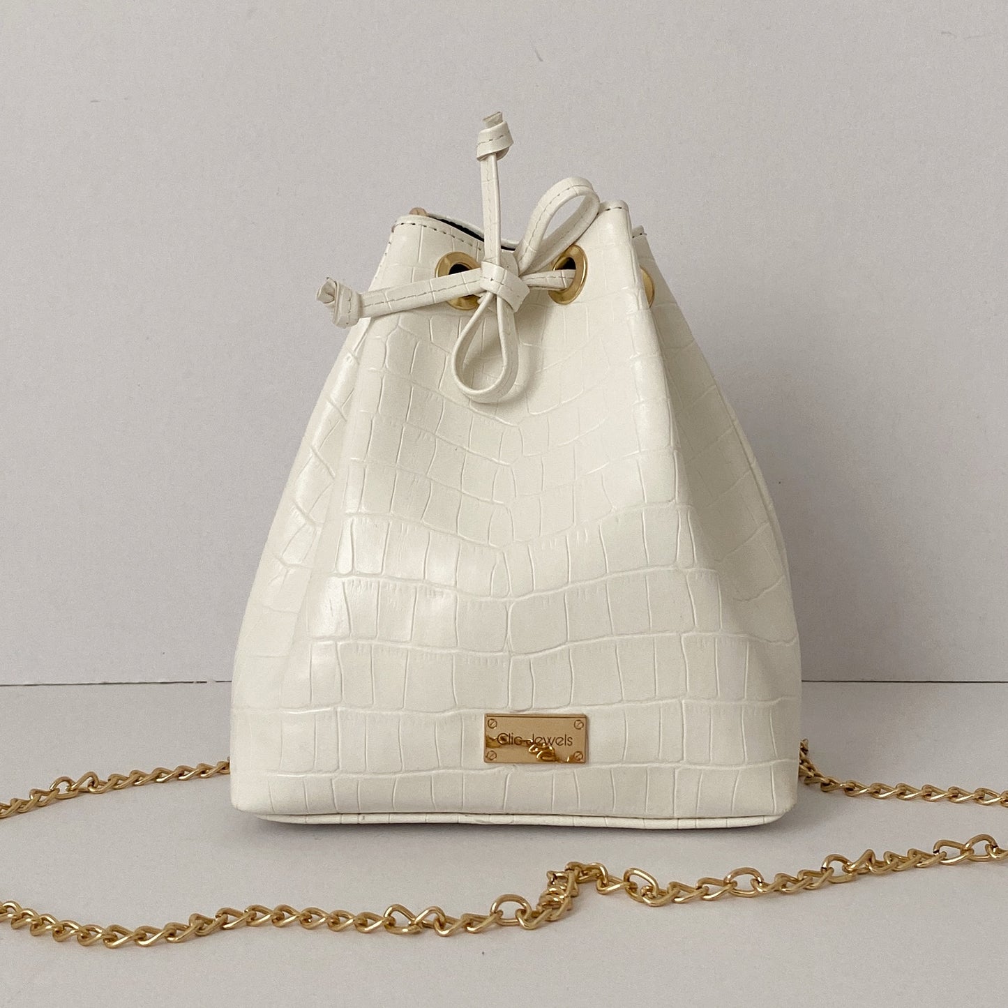 SMALL BUCKETBAG (eco leather white croco)
