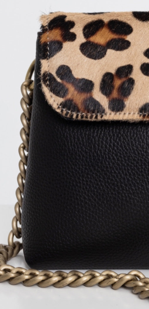 CIARA LARGE (animal print ponyskin/black dolaro genuine leather)