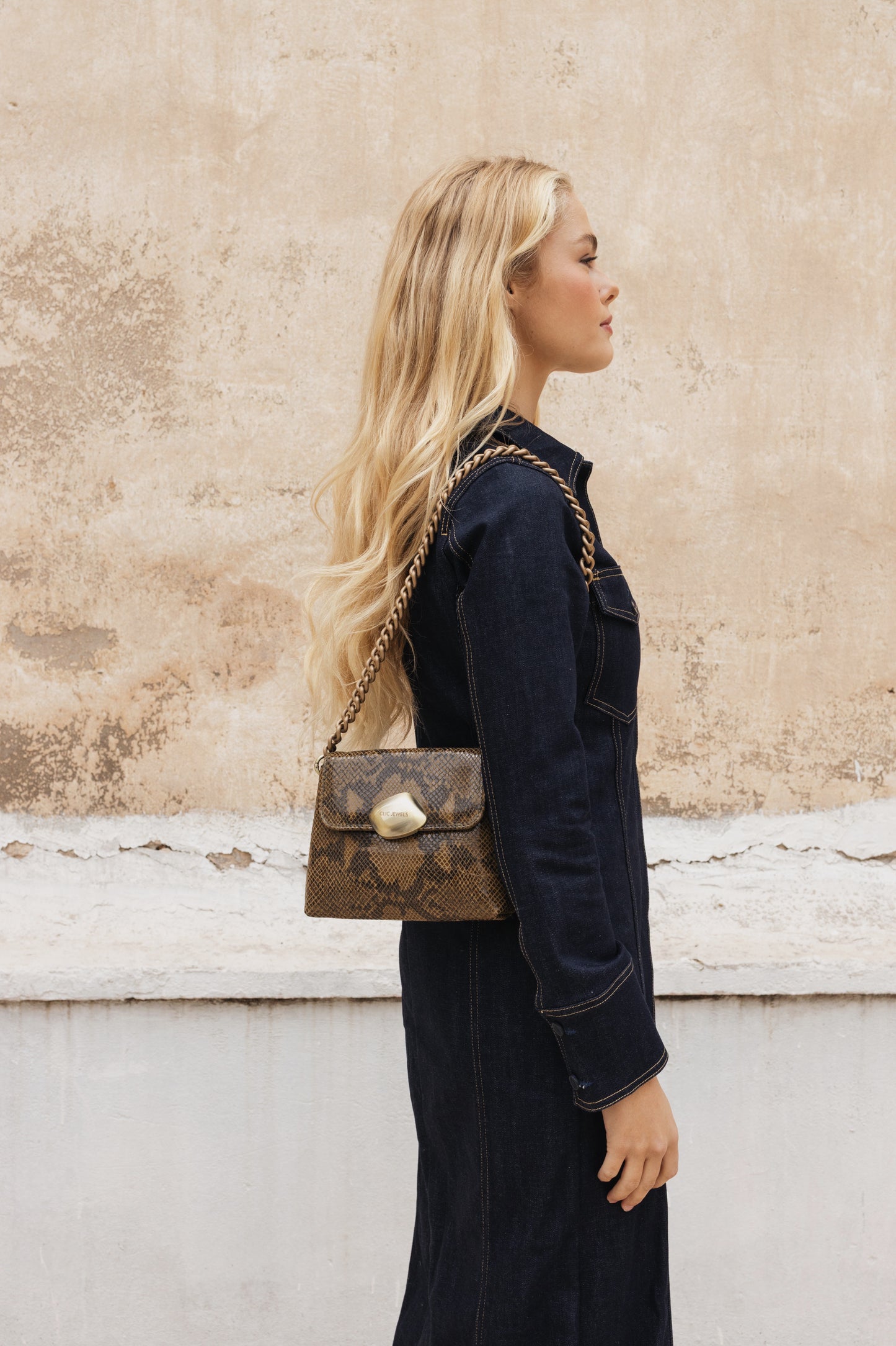 MAYA MINIBAG (khaki snake print genuine leather)