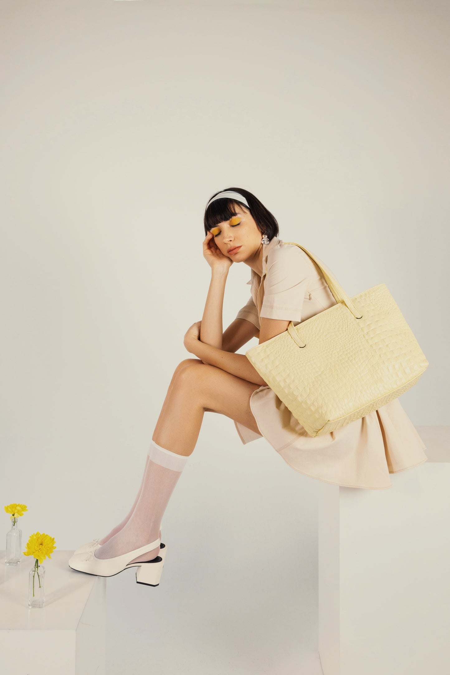 NELLY TOTEBAG (vanilla yellow croco genuine leather)