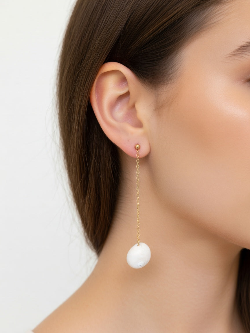 LONG GOLD CHAIN-SHELL EARRINGS (ζευγάρι)