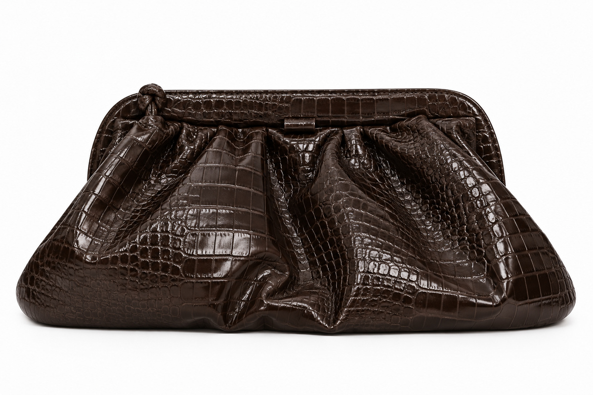 PUFF CLUTCH BIG (dark brown croco genuine leather)