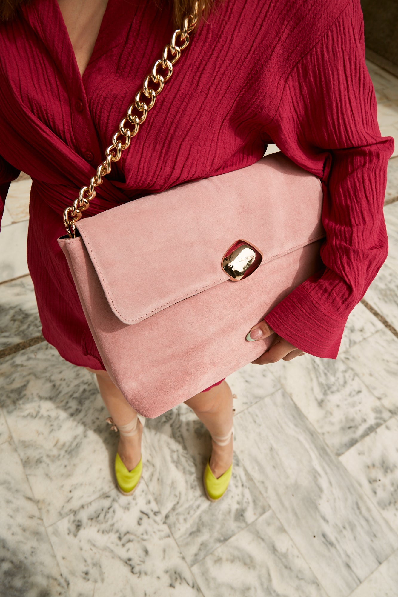 CIARA LARGE (pink suede genuine leather)