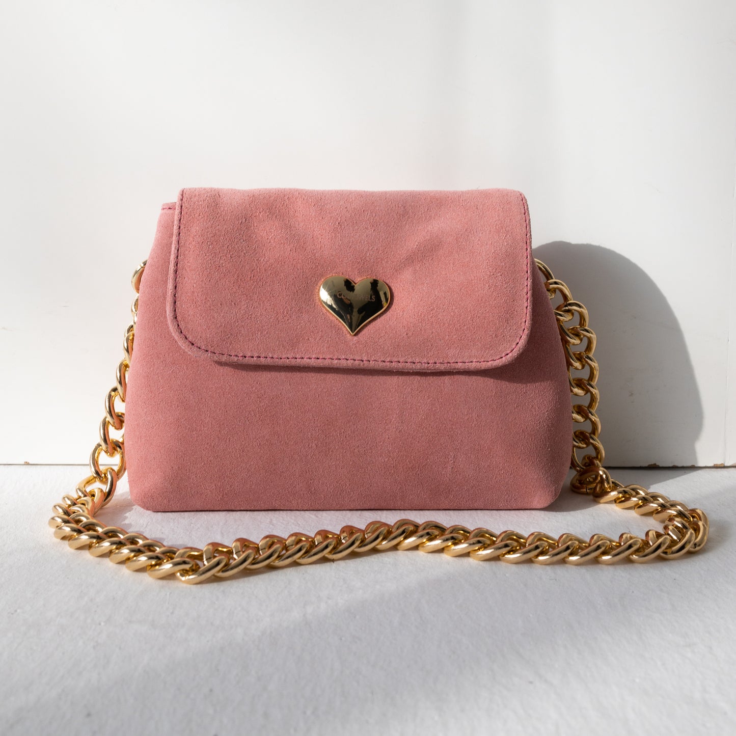“LOVE ME” MINIBAG (baby pink suede genuine leather)