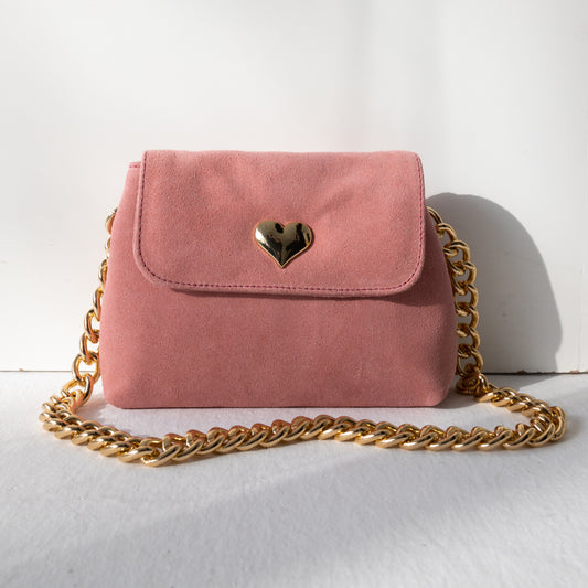 “LOVE ME” MINIBAG (baby pink suede genuine leather)