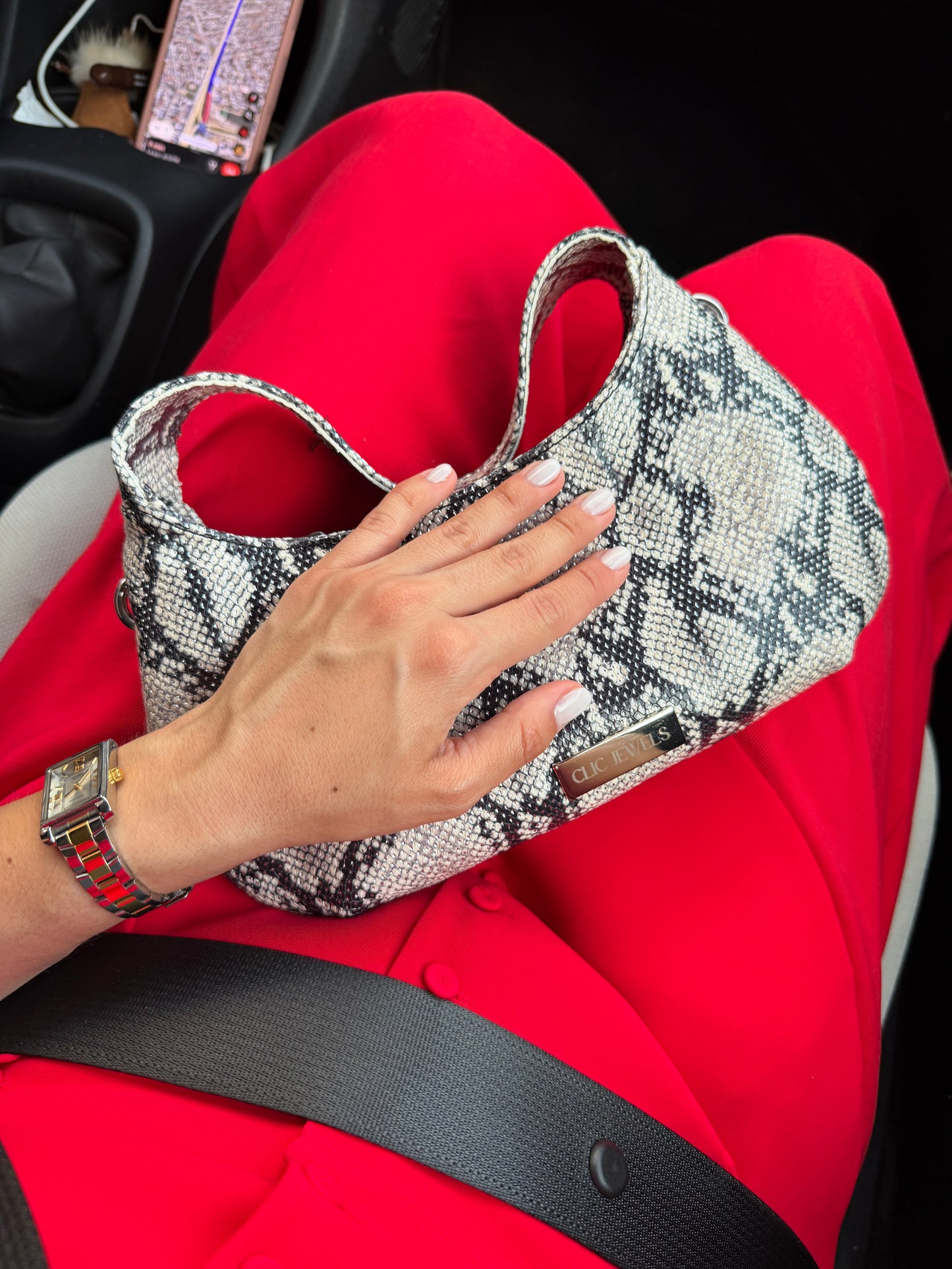 CANDY MINI (black white snake print genuine leather)
