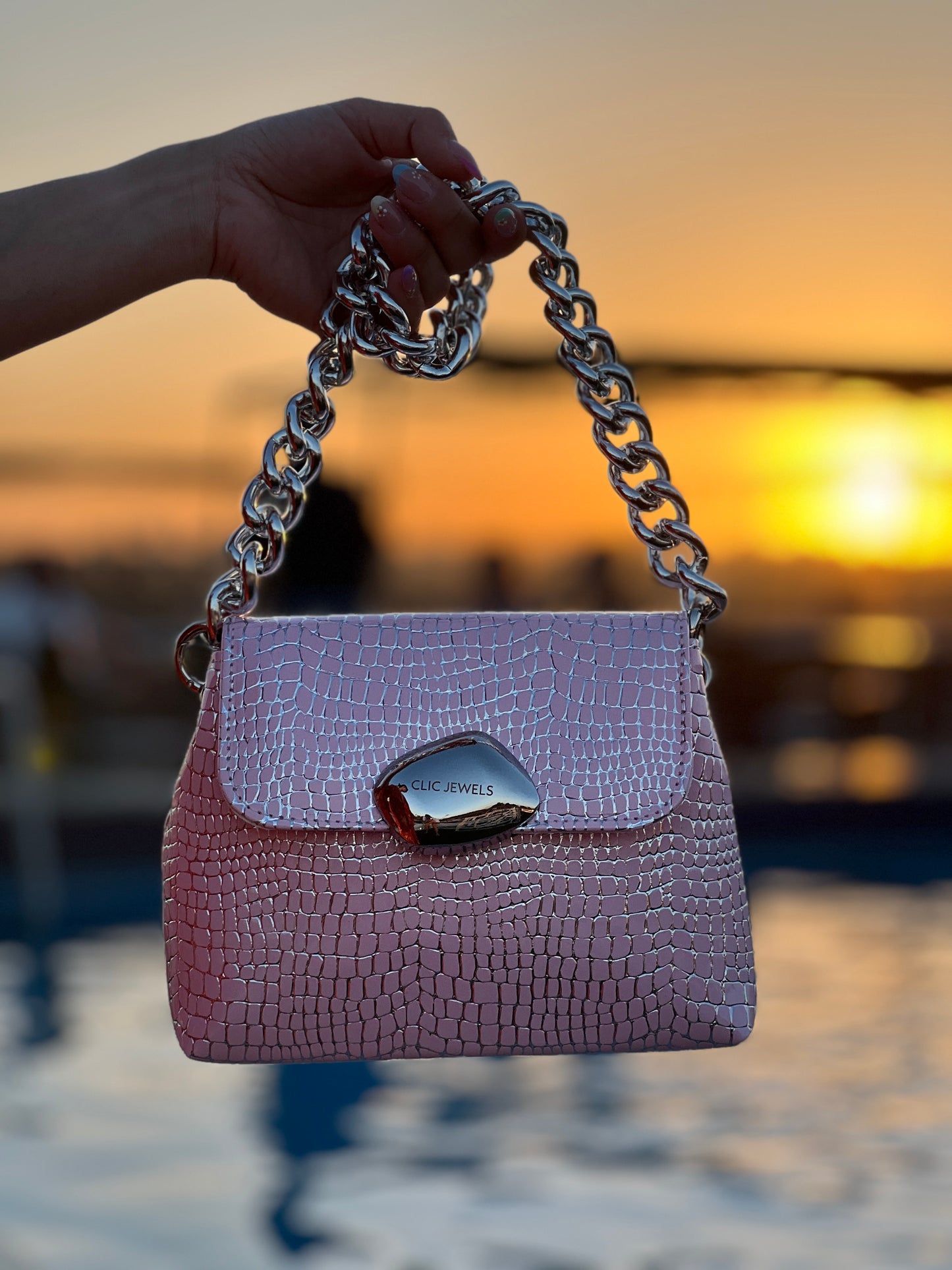 MAYA MINIBAG (pink eco croco with silver details)