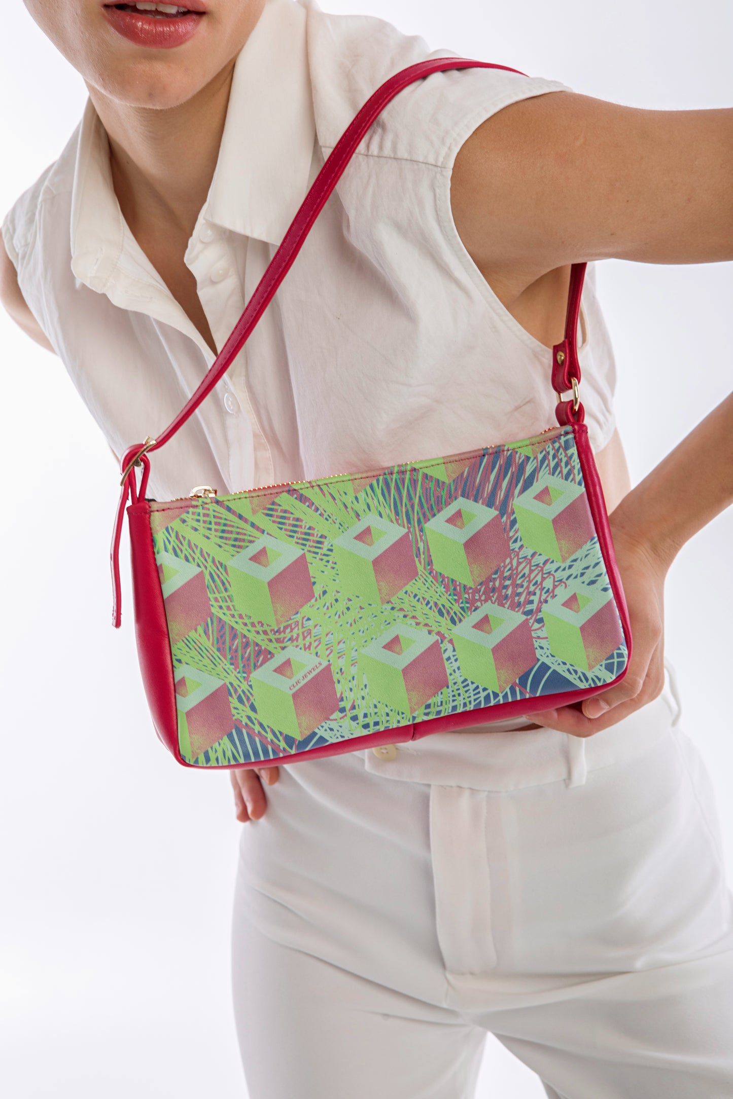 Baguette with print on genuine leather