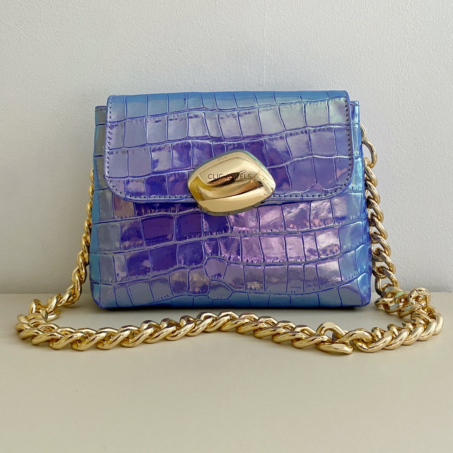 MAYA MINIBAG (blue metallic croco genuine leather)