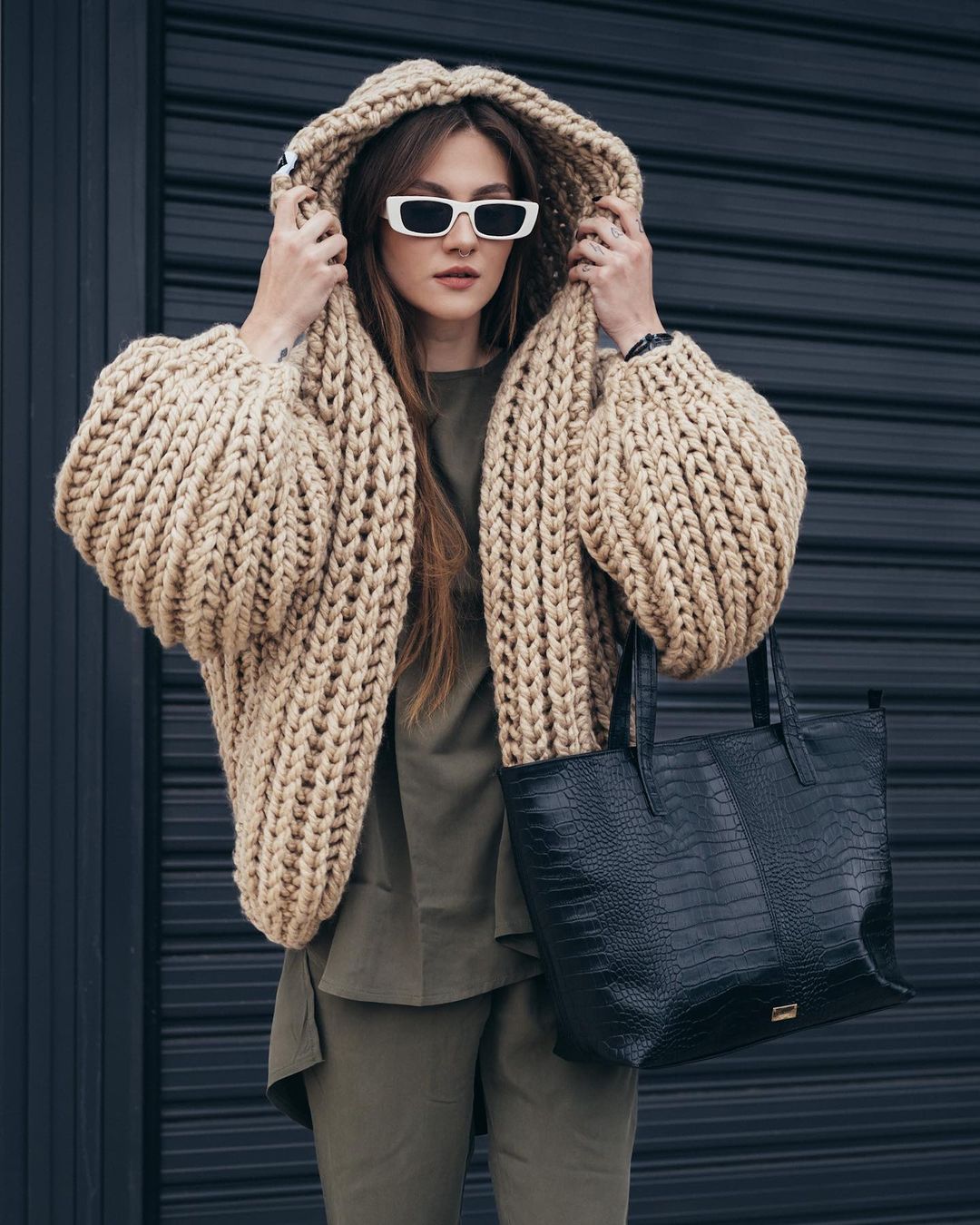 NELLY TOTEBAG (black croco genuine leather)